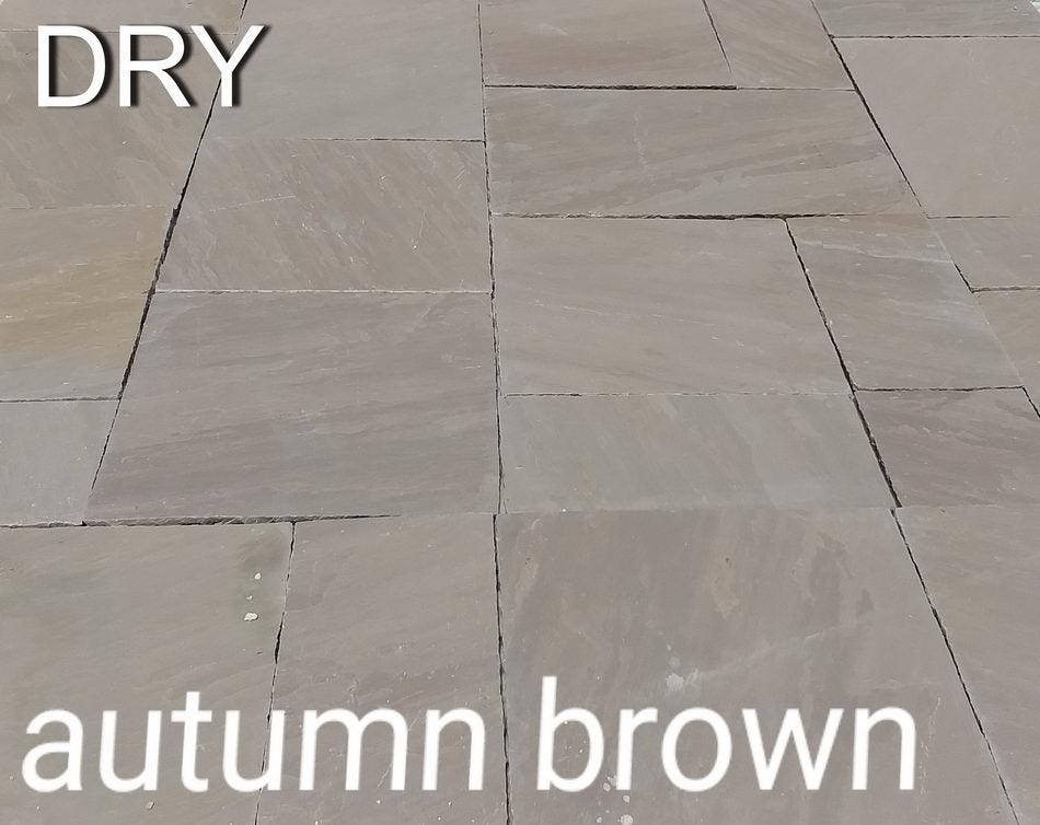 autumn brown sandstone paving slabs dry